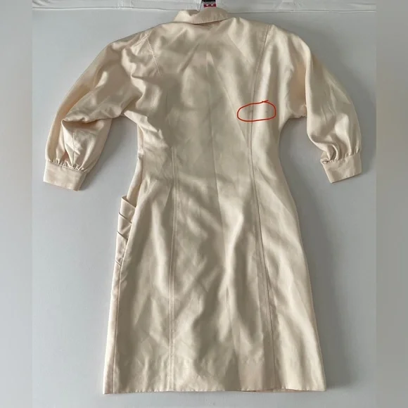 Vintage Silk Cream Button Midi Dress with Shoulder Pads Medium M - Picture 11 of 15